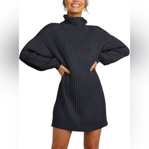NWT Black Ribbed Knit Turtleneck Sweater Dress